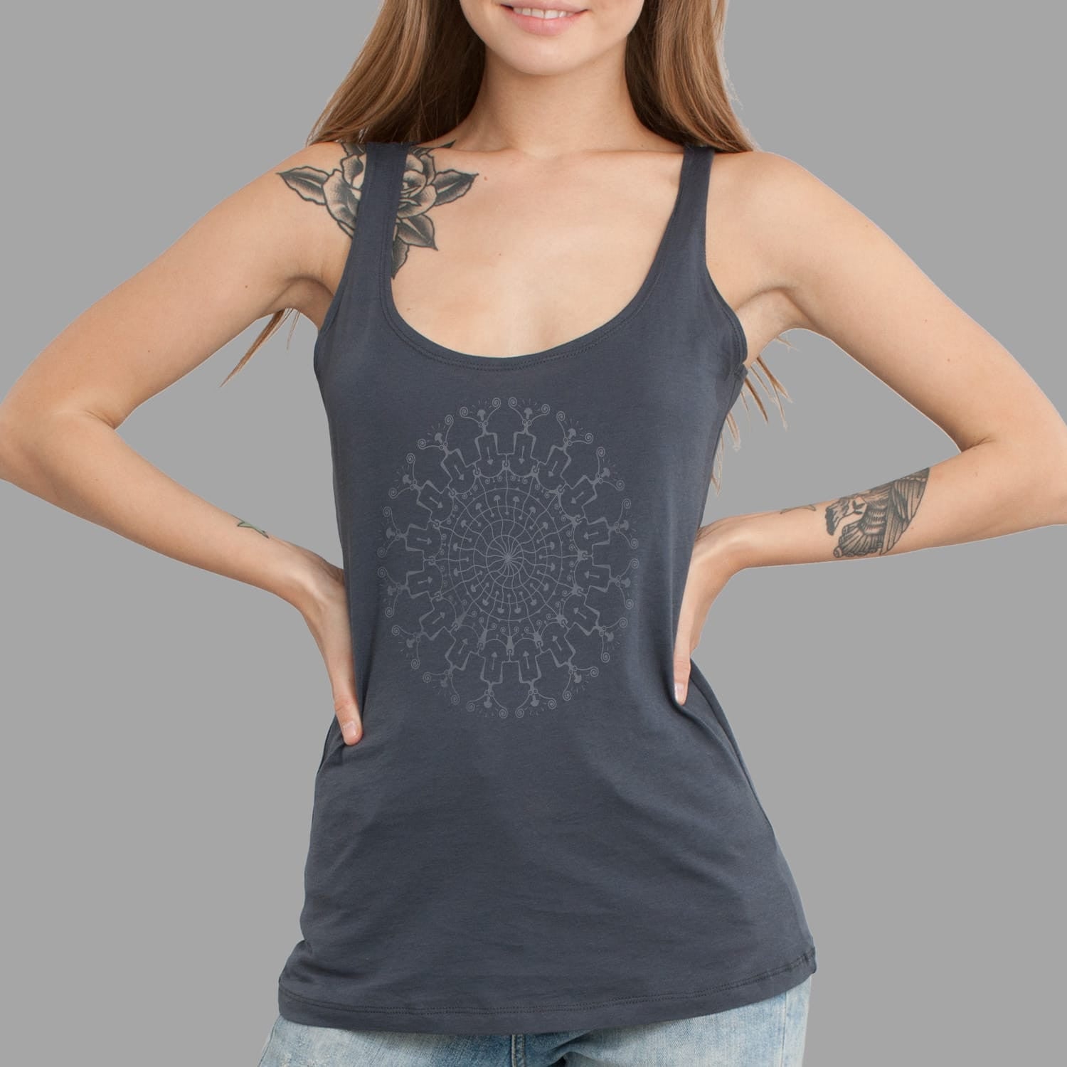 Shrooms Hora Tank Top Grey — visionary art by Symbolika