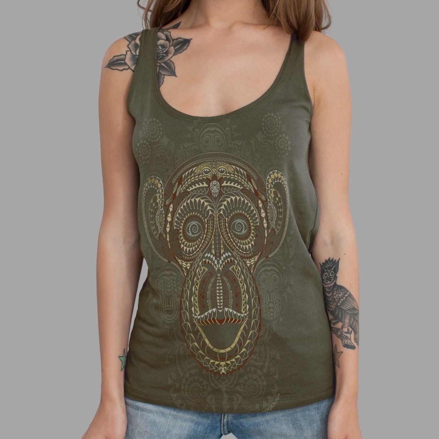 Ta Wise Monkey Tank Top Olive — Image 3 by Symbolika