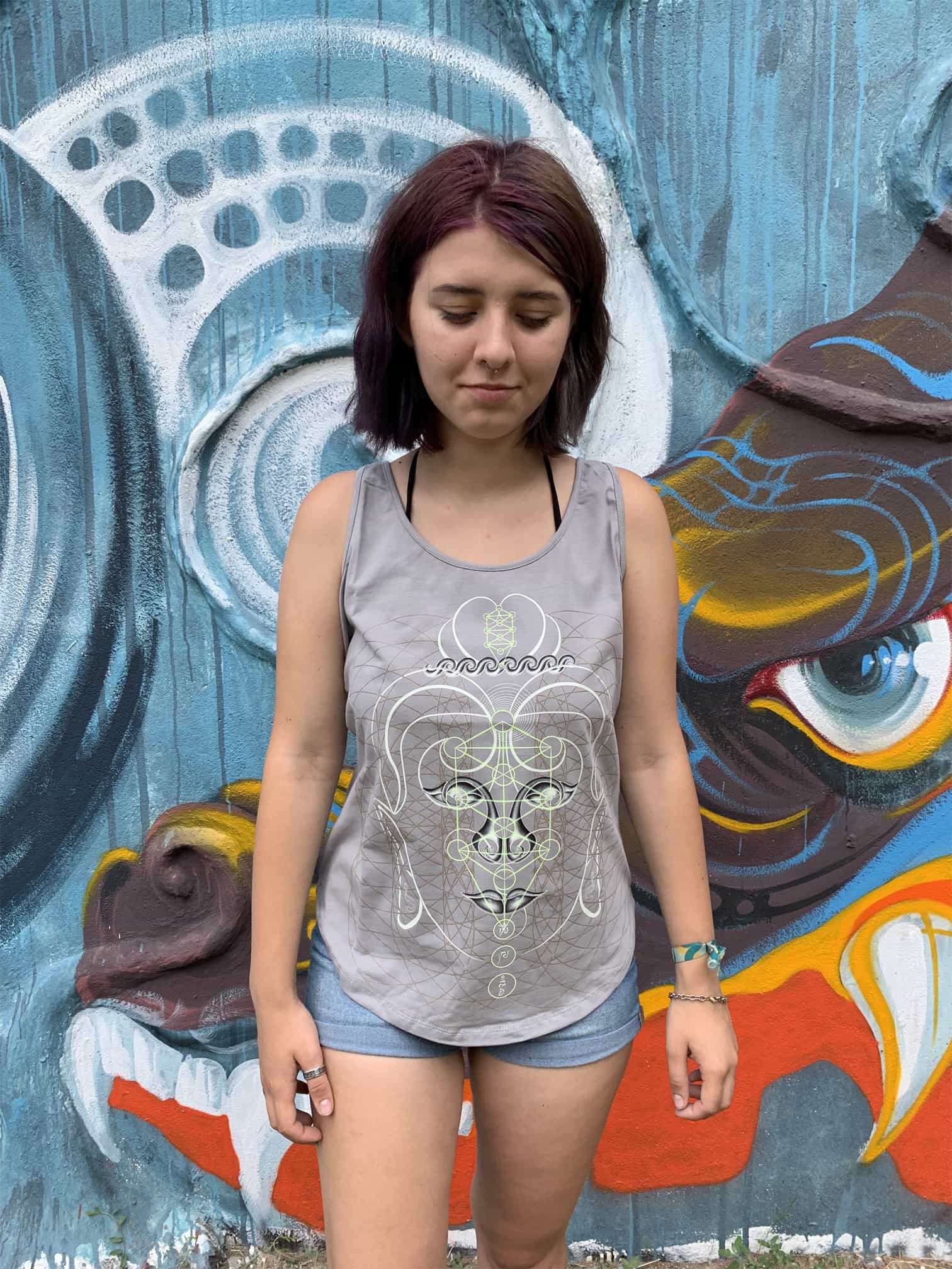 Buddha Vibes Hung Women Vest Top - Pearl - symbolika