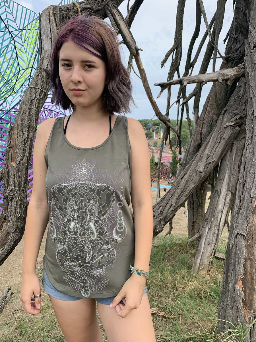 Ganescher Tank Top Khaki — visionary art by Symbolika