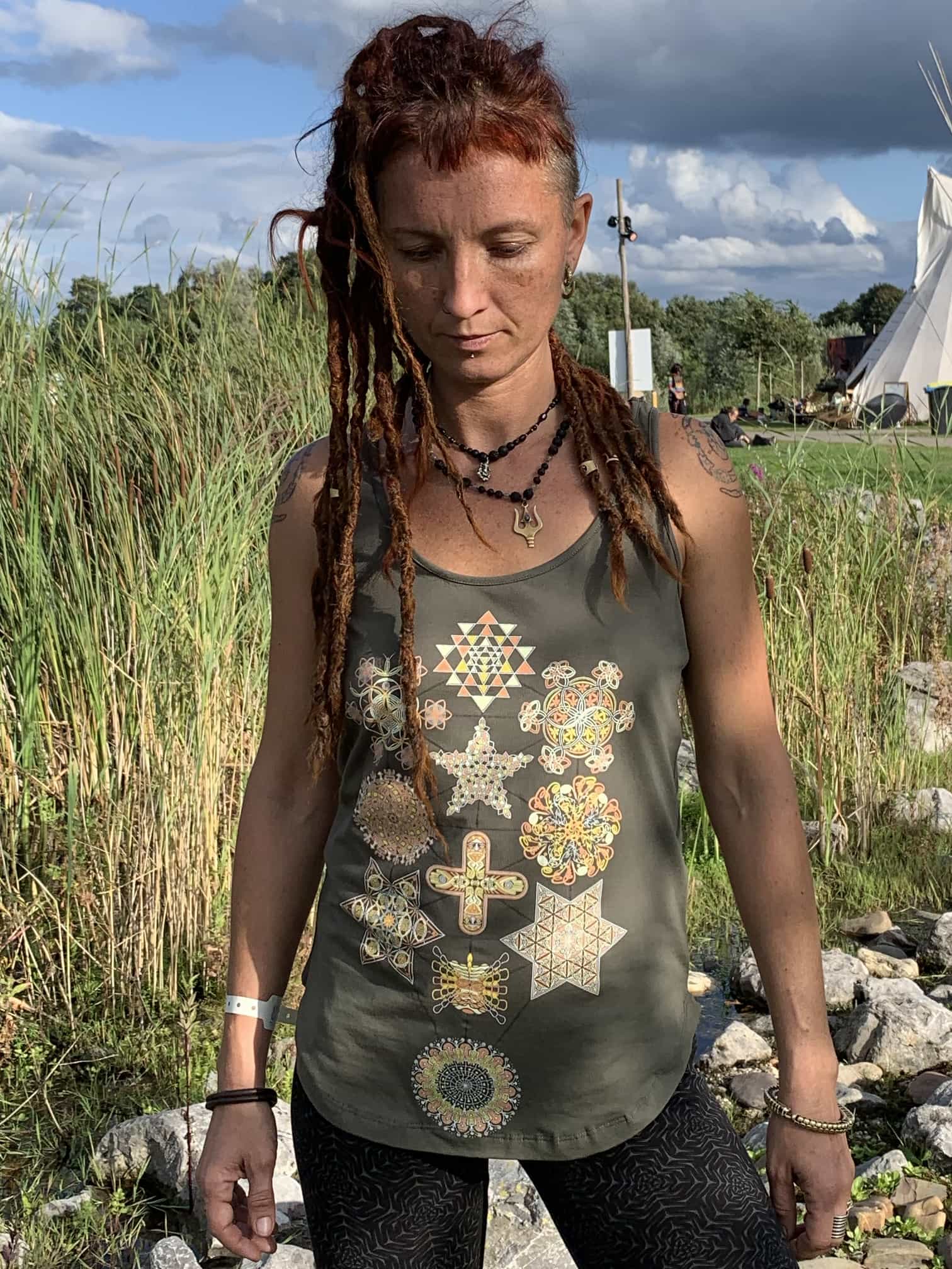 Symbol Tree Tank Top Khaki — visionary art by Symbolika