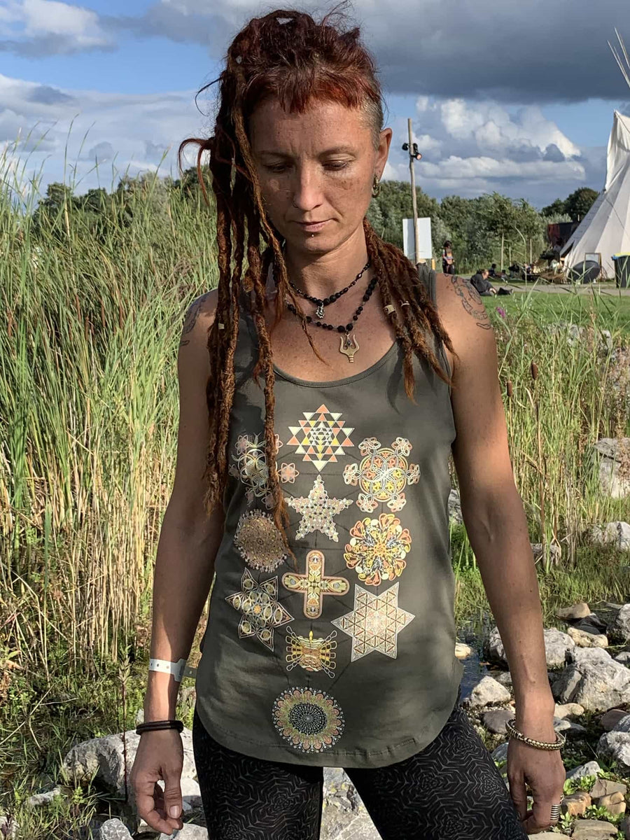 Symbol Tree Tank Top Khaki — visionary art by Symbolika
